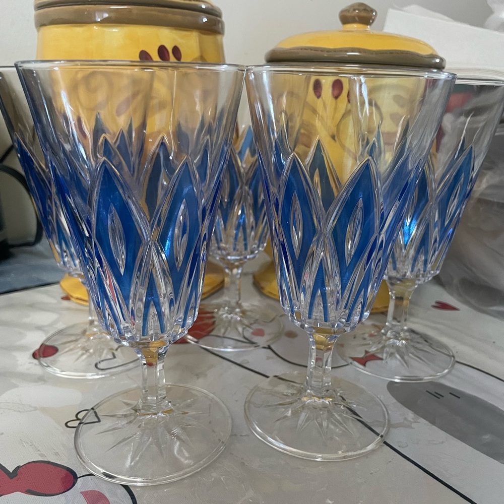 5 packVintage RMC Reims of France Champagne/flute Glasses With Blue Design 6.5"